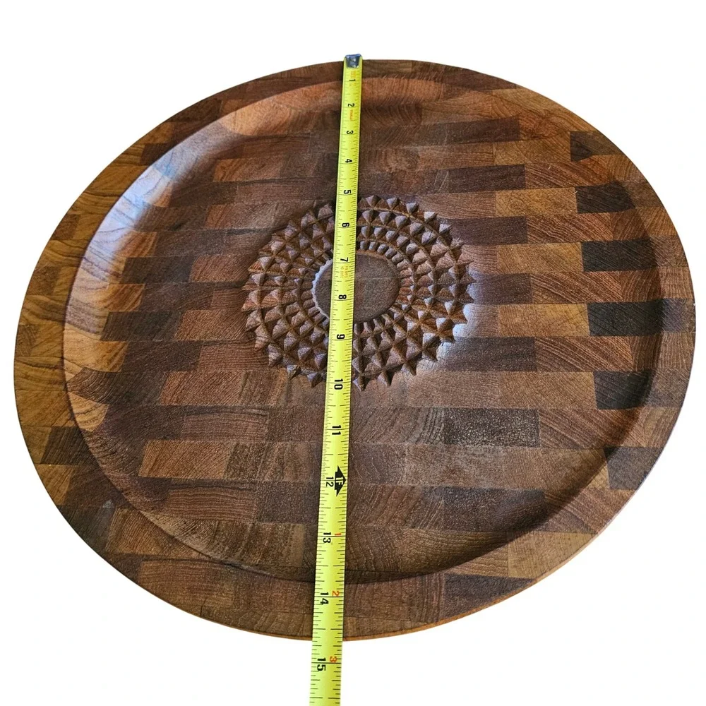 Vintage Digsmed Denmark Teak Serving Tray 1964 Carved Sunburst MCM Butcher Block